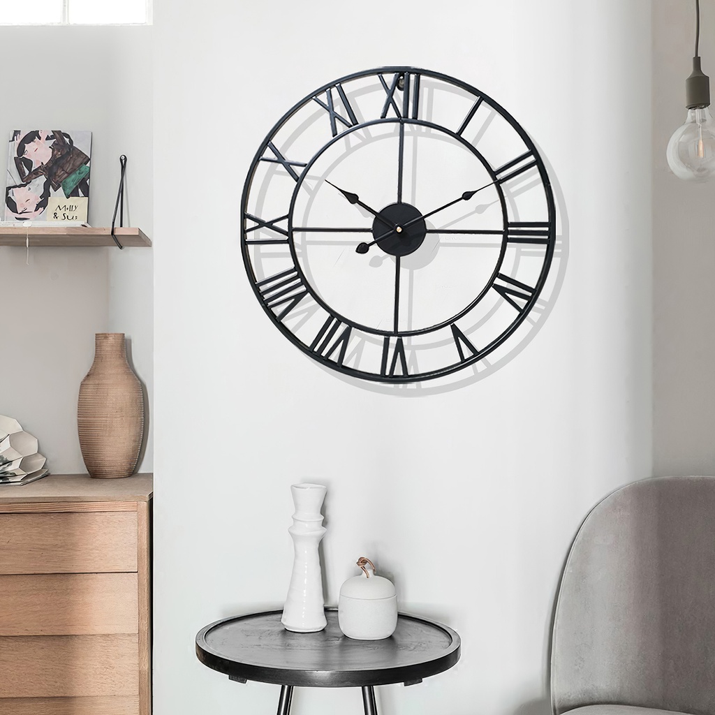Đồng Hồ Sắt Treo Tường Số La Mã Chạy Pin Kiểu Cổ Điển Trang Trí Phòng Khách/Quán Cà Phê/Quán Bar