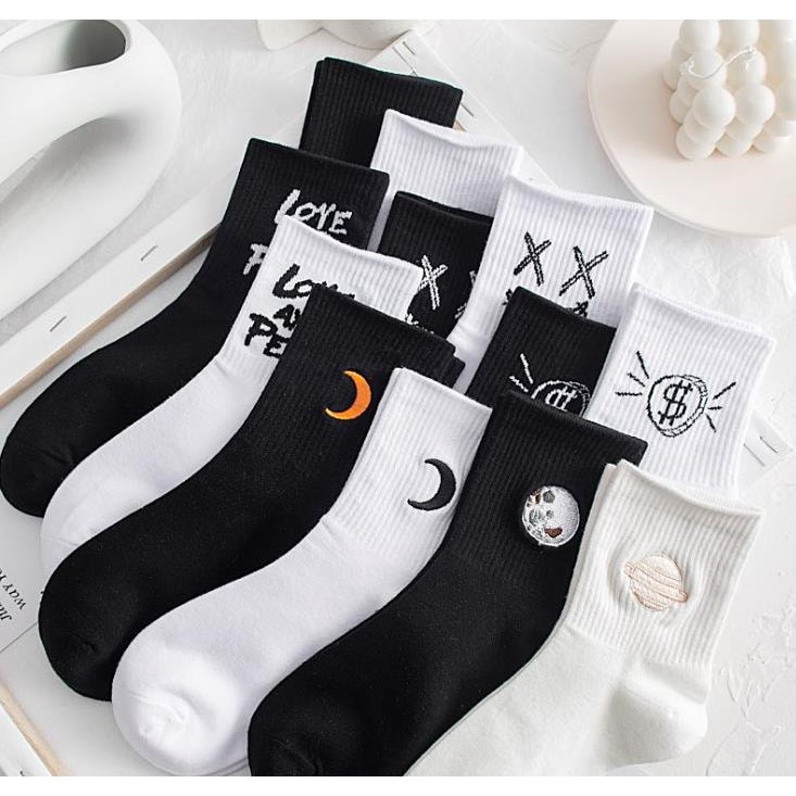 TẤT cao cổ ĐEN TRẮNG unisex nam nữ