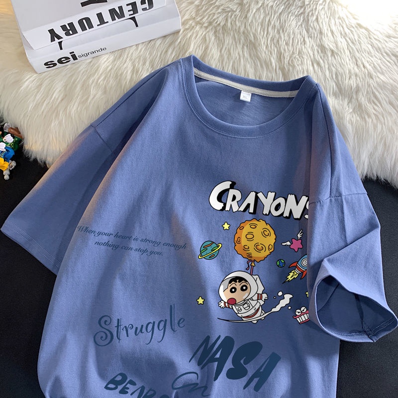 Áo Thun Tay Ngắn Dáng Rộng Vải Cotton In Hoạt Hình Kiểu Hồng Kông Cá Tính Cho Nam