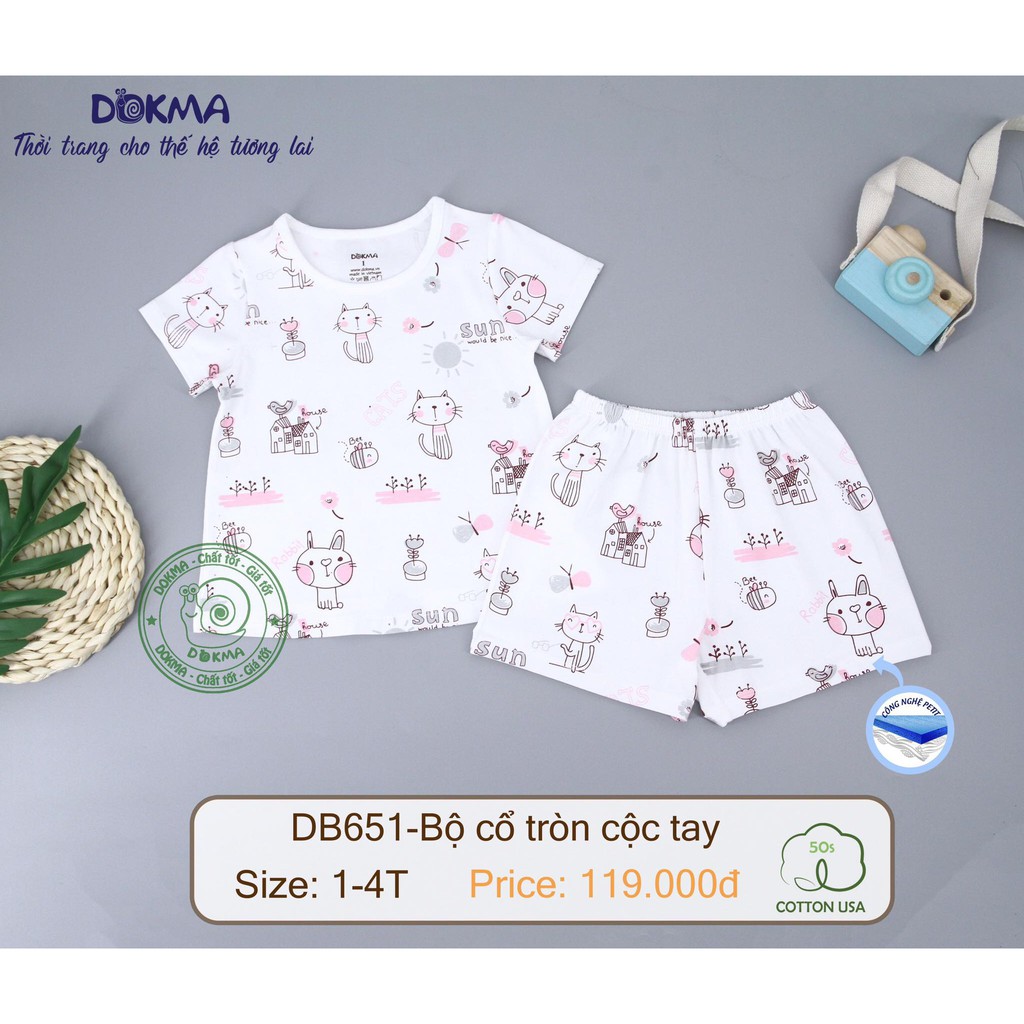 (1-4Y) Bộ cộc tay cổ tròn vải cotton in họa tiết cho bé yêu - DOKMA