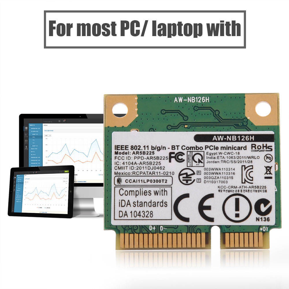 [Wholesale Price] Thẻ mạch không dây 2.4G Bluetooth WIFI 2 trong 1 cho khe cắm thẻ mini PCI-E/ DELL/ Asus/ Toshiba/ BenQ