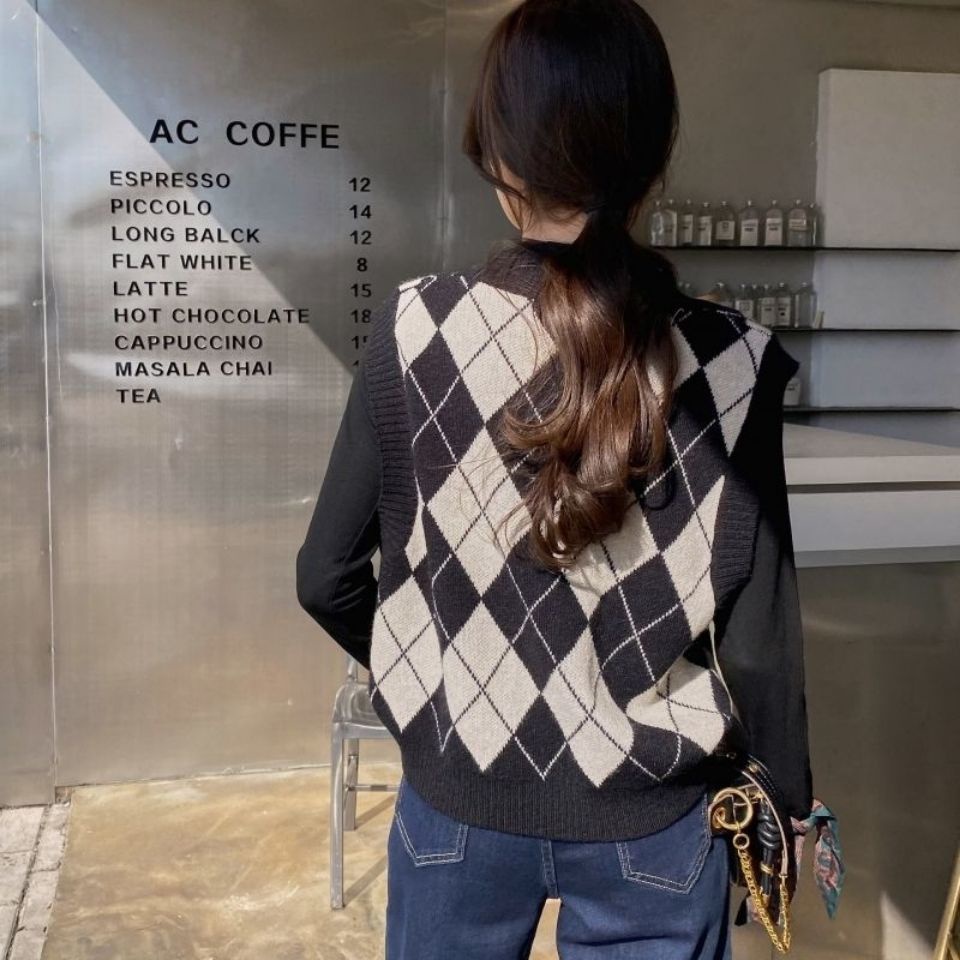 Áo len không tay cổ chữ V dáng rộng thiết kế mới thời trang theo phong cách Hàn Quốc cho nữ