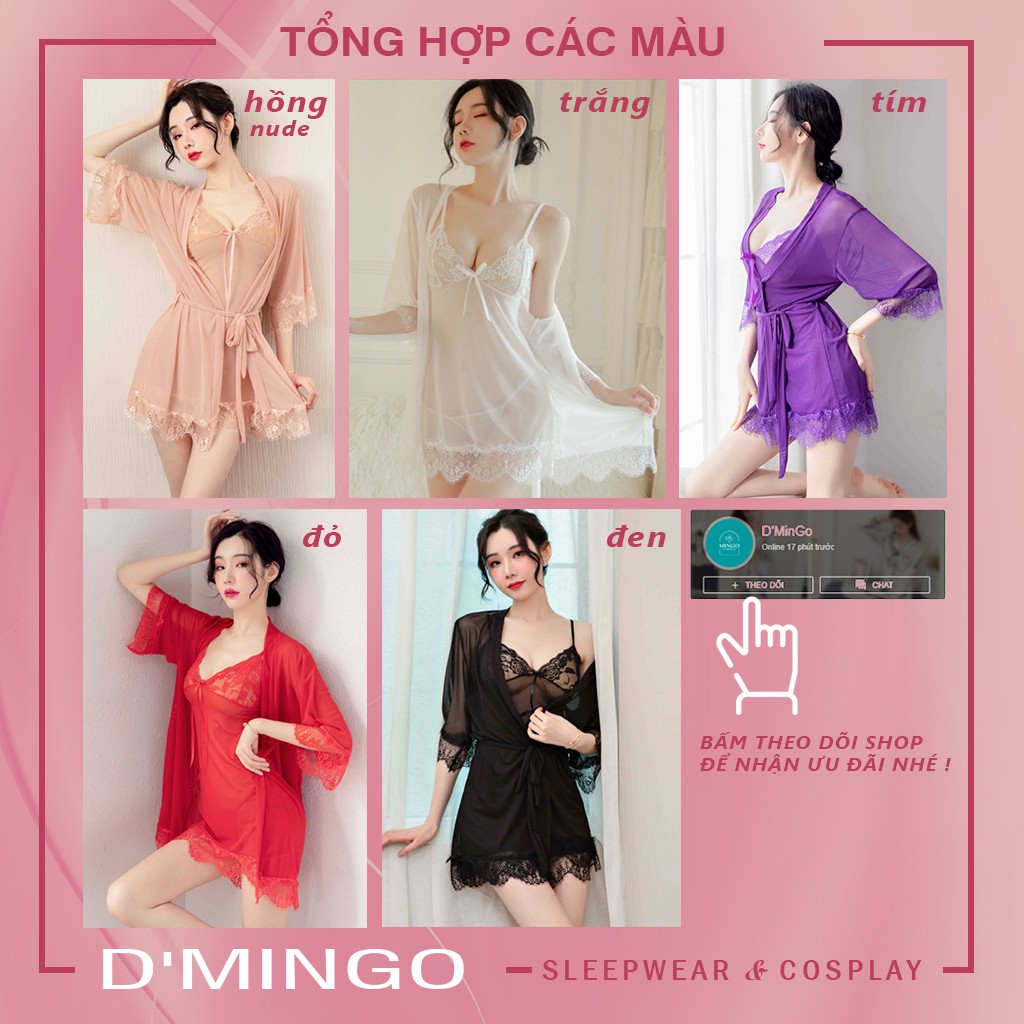 Váy ngủ sexy - Đầm ngủ sexy ren voan mỏng có kèm áo choàng thắt dây ( tặng quần lót sexy đi kèm)  - VN02
