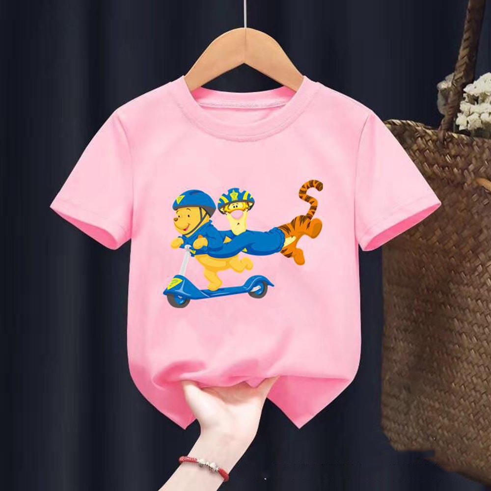 Áo thun cotton pha cổ tròn tay ngắn thoáng khí mùa hè cho bé gái