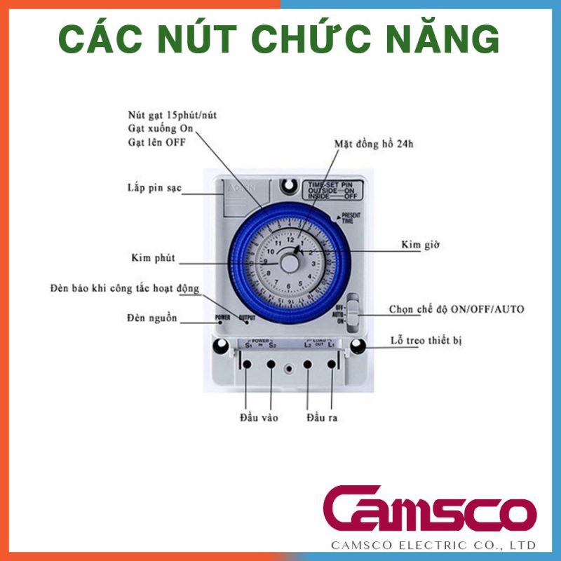 Timer công tắc hẹn giờ Camsco - TB35N (Tặng kèm pin lưu )