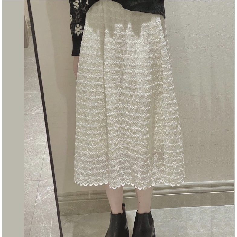 Chân váy ren nổi vintage - cạp chun[Ảnh thật+cận chất]