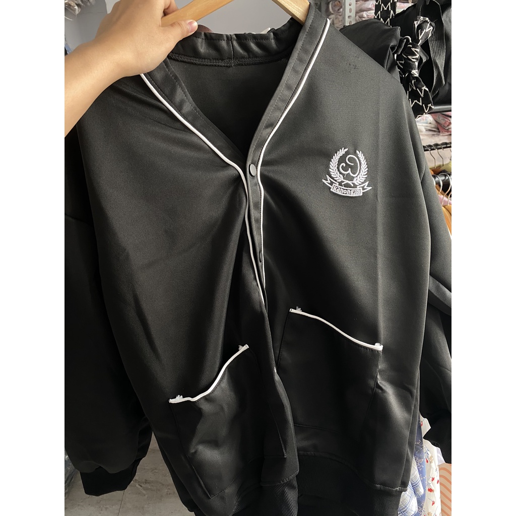 LEEVA - Áo khoác vải nữ nút bấm form rộng unisex K009