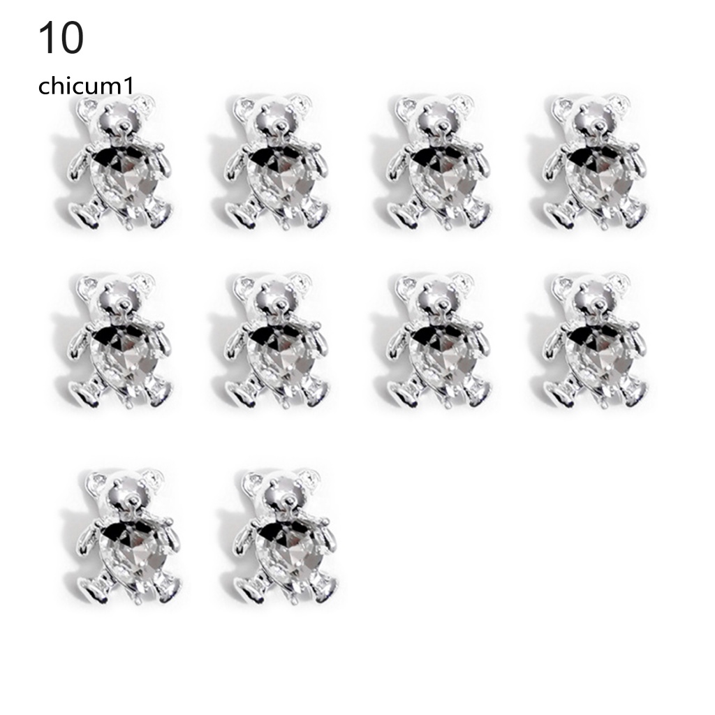Set 10 Phụ Kiện Trang Trí Móng Tay Bằng Hợp Kim Hình Gấu Sáng Tạo