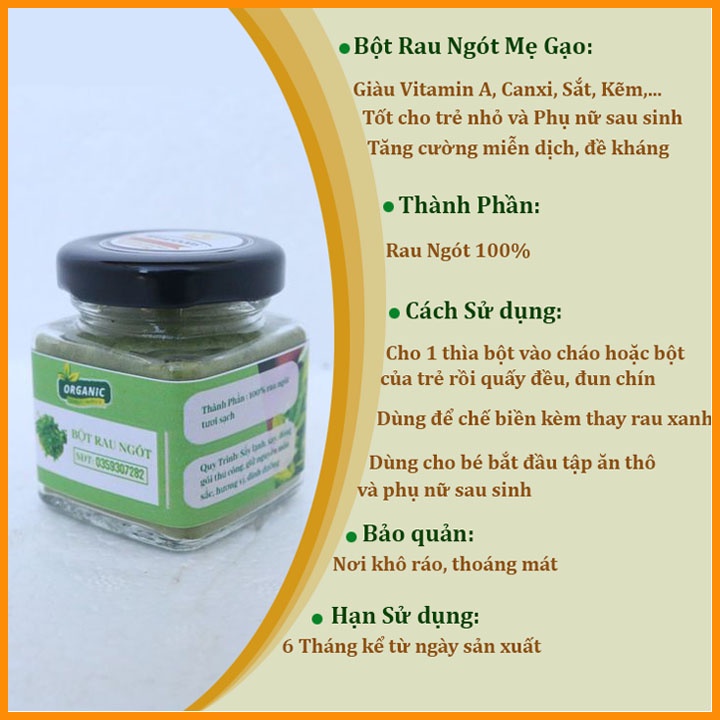 Bột Rau Củ Sấy Lạnh Cho Bé Bột Rau Ngót Lọ 90 Gram Nguyên Chất 100% MegaFoods BRN01