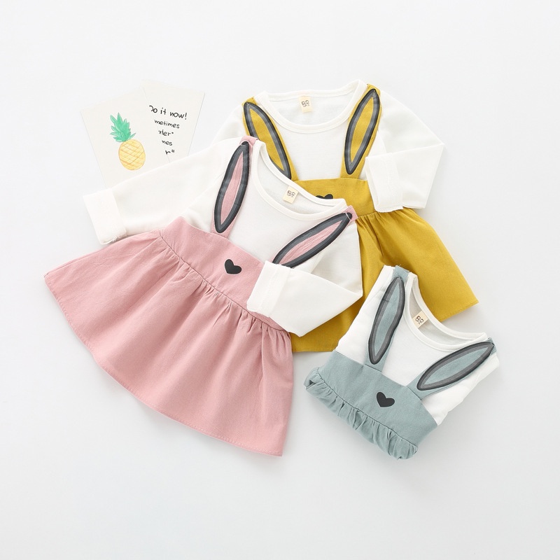 Váy thu đông tai thỏ cute cho bé gái size 5-13kg