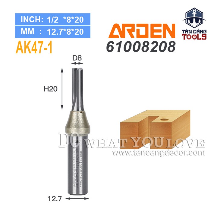 Mũi Router CNC AK47-1 Arden 8 x 20 mm Cốt 12.7 mm ( Chuyên Ván Công Nghiệp )