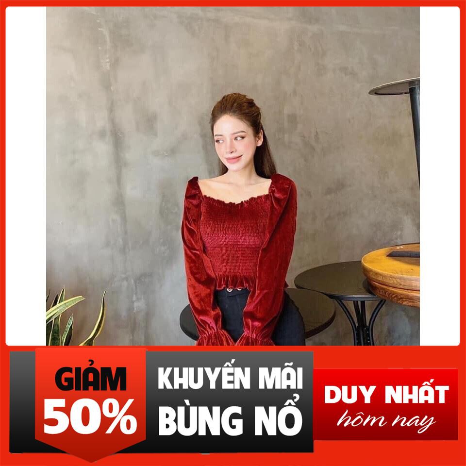 [ Big Sale ] áo nhung cổ vuông bo tay phong cách thời thượng thời trang format