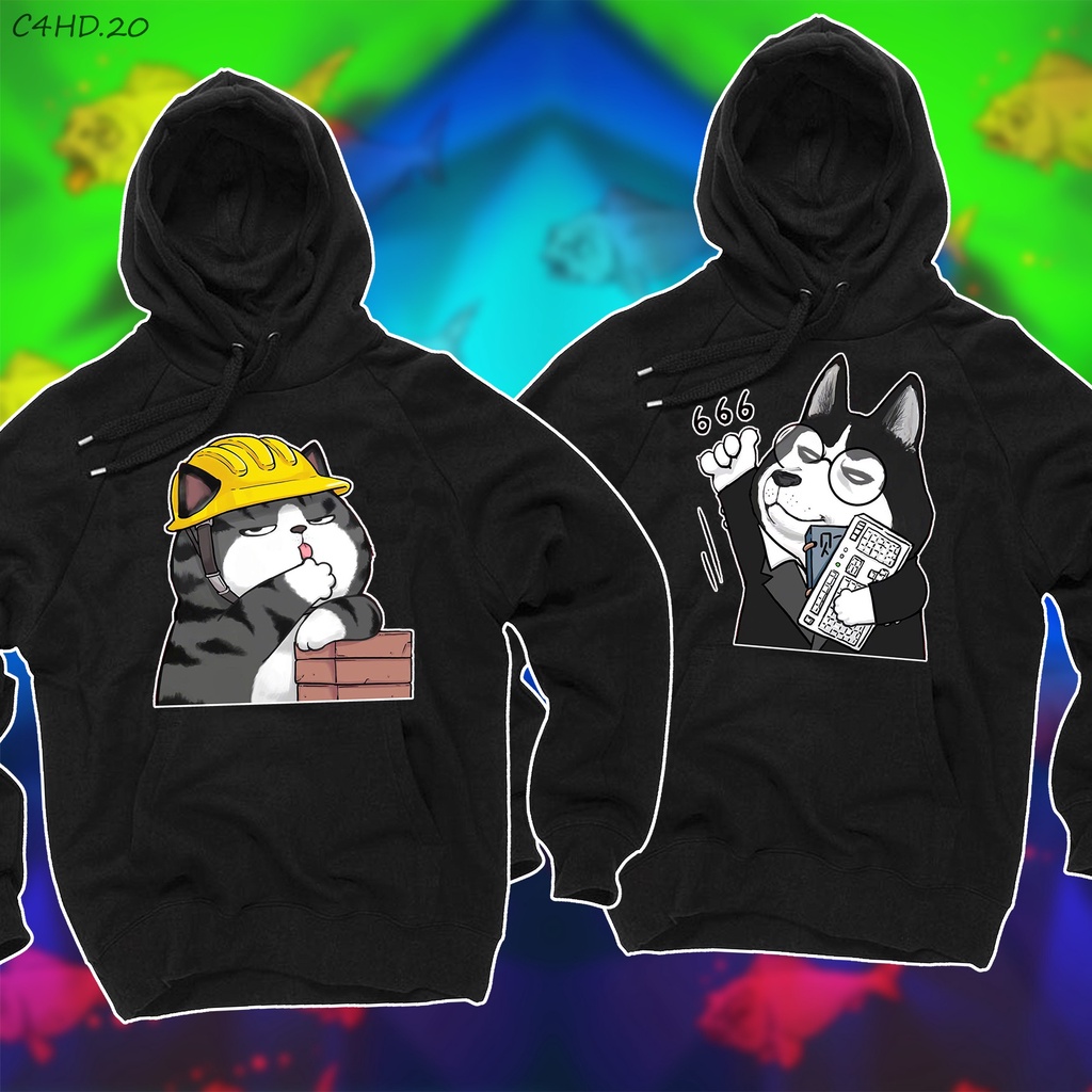 HOODIE CẶP MÀU ĐEN HÌNH DỄ THƯƠNG C4HD.20