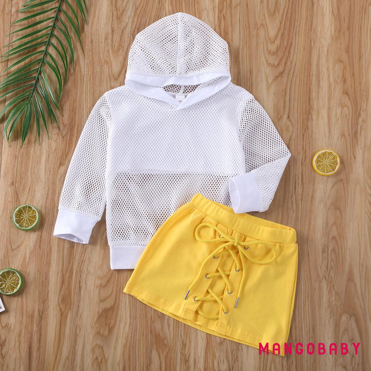 Set Áo Hoodies Có Nón Dài Tay + Chân Váy Lưới Xinh Xắn Cho Bé Gái Từ 1-6 Tuổi