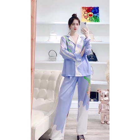 BỘ PIJAMA LỤA QC CAO CẤP TRANH XANH