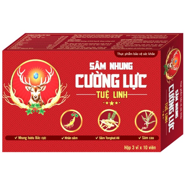 Sâm Nhung Cường Lực Tuệ Linh - Giúp Giảm Mệt Mỏi, Đau Lưng Mỏi Gối Hộp 3 Vỉ x 10 Viên