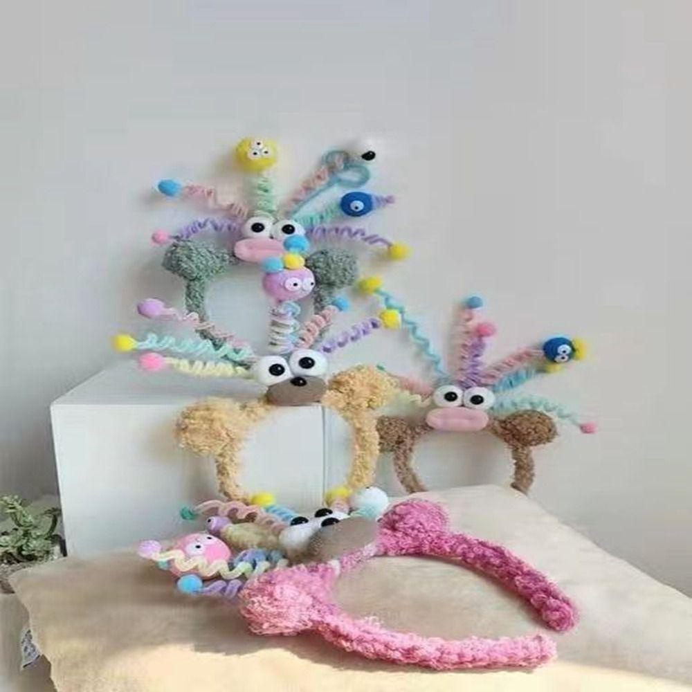 Băng Đô Cài Tóc 15H Phủ Lông Họa Tiết Mắt To Vui Nhộn Dùng Chụp Ảnh Cho Nữ