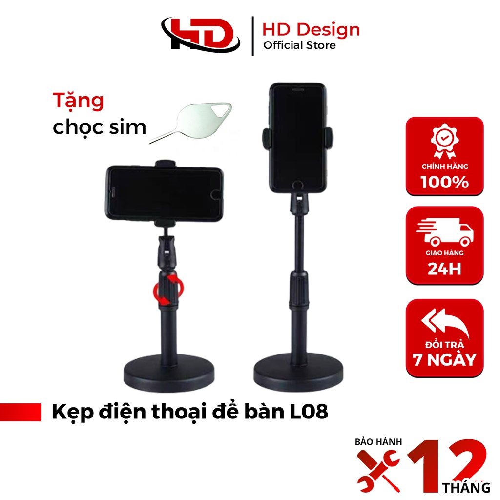 Kẹp Điện Thoại Để Bàn Microphone Stands L08 Xoay 360 Độ - Chính Hãng HD DESIGN