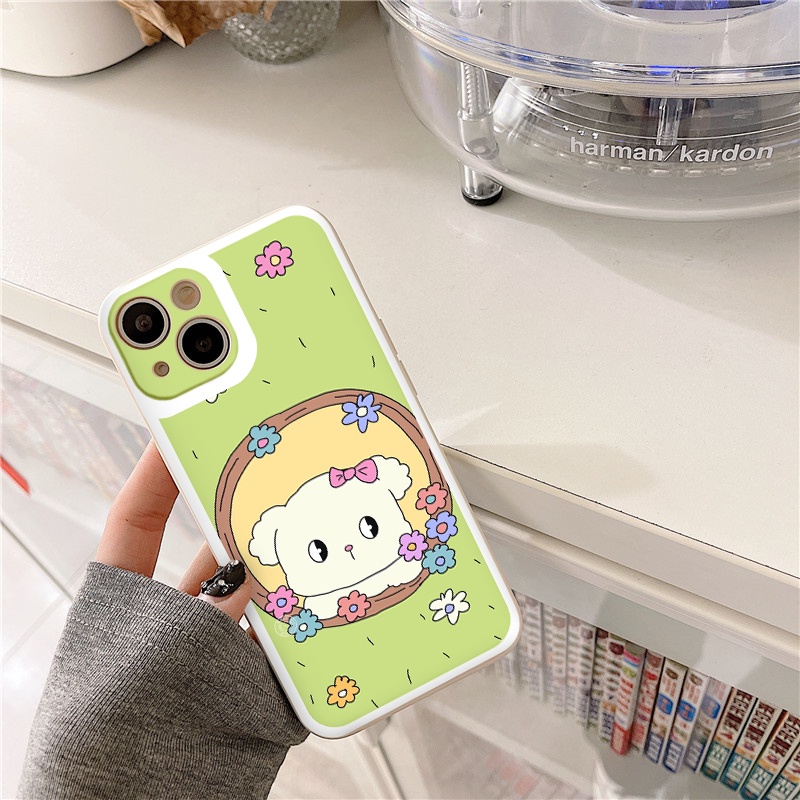 Ốp iphone cạnh vuông Cún con trắng dễ thương  cho ip 6/8/7/plus/x/xr/xsmax/12 pro max/11pro max/13pro max-nt060