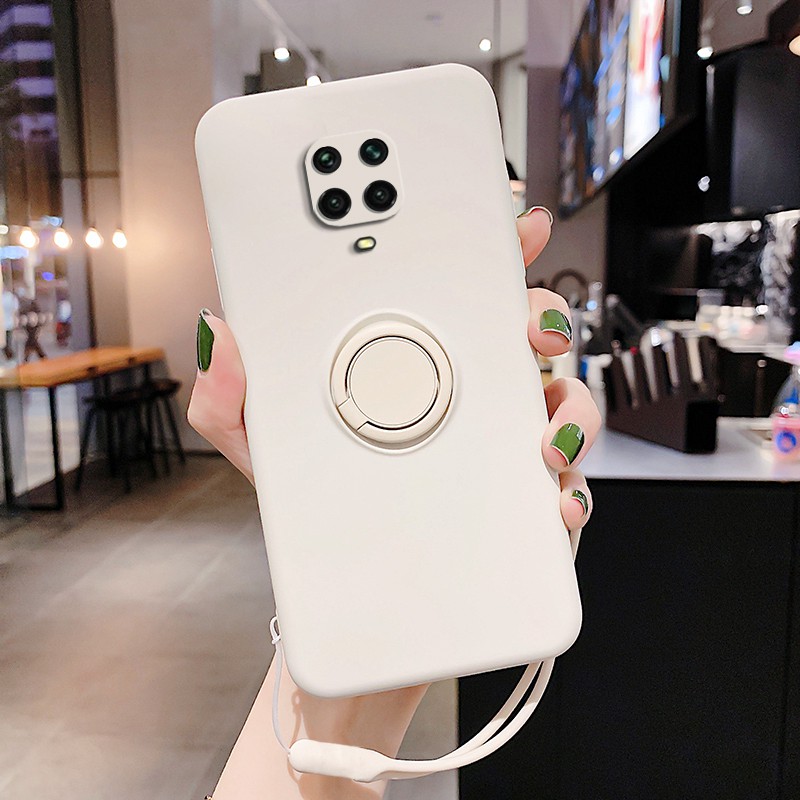 Ốp điện thoại silicon mềm có dây đeo và giá đỡ nhẫn cho Xiaomi Redmi Note 9s Note 9 P