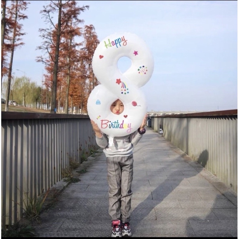 Bóng số trắng in hoạ tiết happy birthday vui nhộn size 70cm