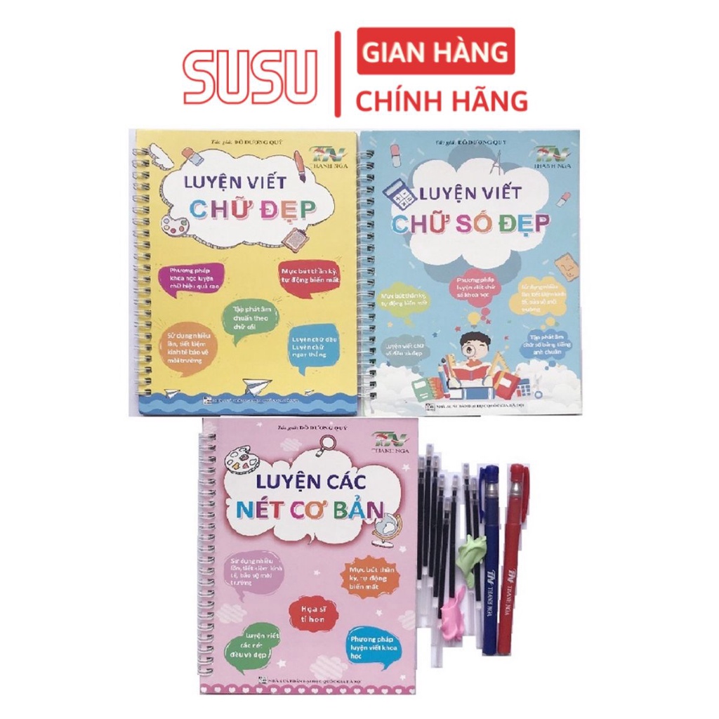 BỘ 3 QUYỂN VỞ TỰ XÓA MỰC VỞ VIẾT THẦN KÌ TẶNG KÈM BÚT+ NGÒI BÚT+ CÁ ĐỊNH VỊ CHO BÉ TẬP TÔ CHỮ