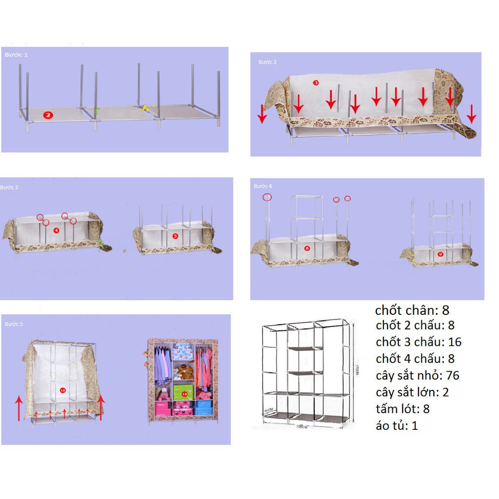 tủ vải 3 buồng 8 ngăn TRƠN loại lớn