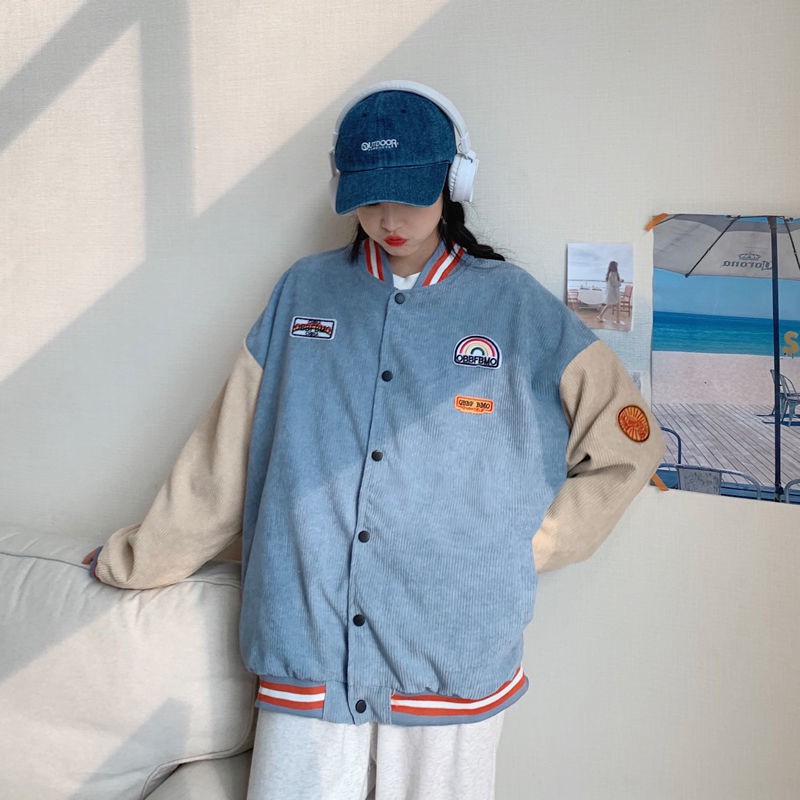 ÁO KHOÁC BOMBER NHUNG TĂM Unisex Form Rộng 2 MÀU XANH HỒNG