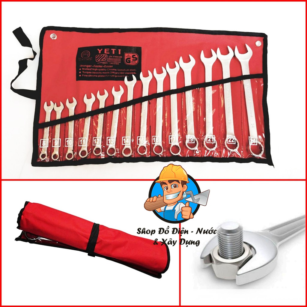Bộ 14 Cờ lê/Khóa miệng YETI® USA cao cấp từ 8 - 24mm (Chính hãng)