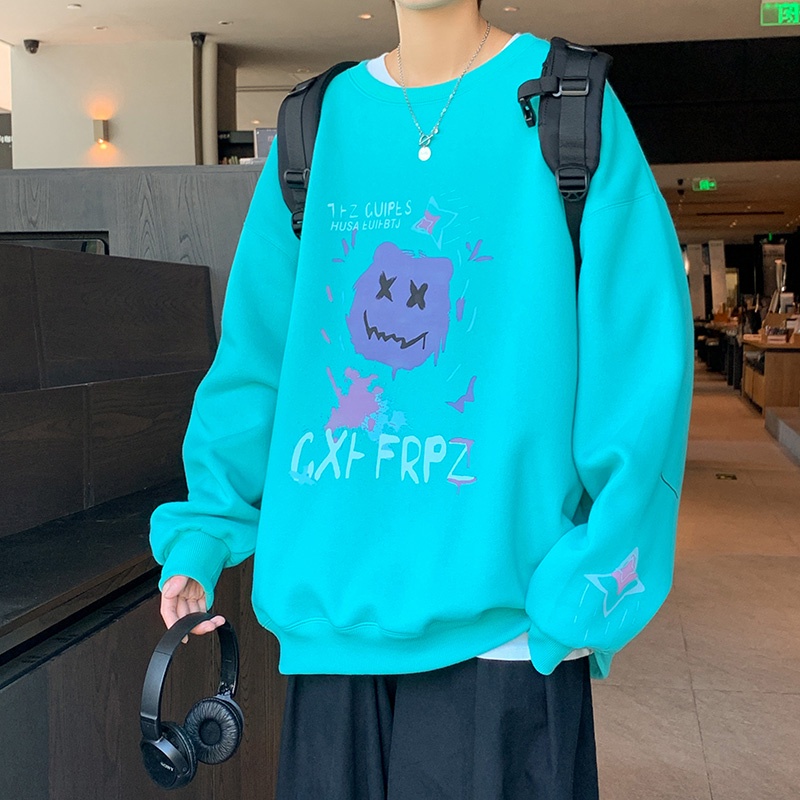 Áo Sweater Cổ Tròn Tay Dài Dáng Rộng In Hoạt Hình Phong Cách Hồng Kông Thời Trang 2022