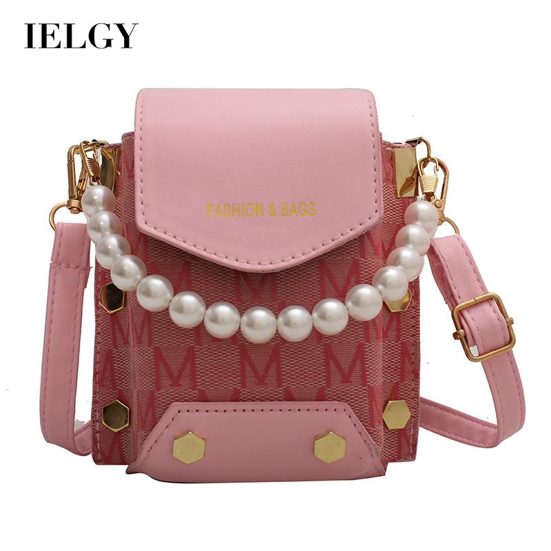 Túi đeo vai IELGY dáng vuông nhỏ in họa tiết đính ngọc trai kiểu phương Tây thời trang dành cho nữ