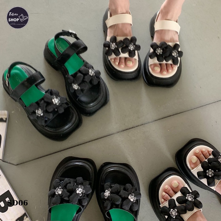 [Hàng Sẵn] [Ảnh Thật] [Freeship] Giày Sandal Nữ Đế Dày Quai Hậu Đính Hoa Đi Học Đi Chơi - SD06