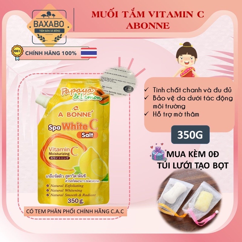 MUỐI TẮM VITAMIN C A BONNE GIÚP TRẮNG SÁNG DA - VỊ ĐU ĐỦ & CHANH - A BONNE SPA WHITE C SALT - CHÍNH HÃNG THÁI LAN - 350G