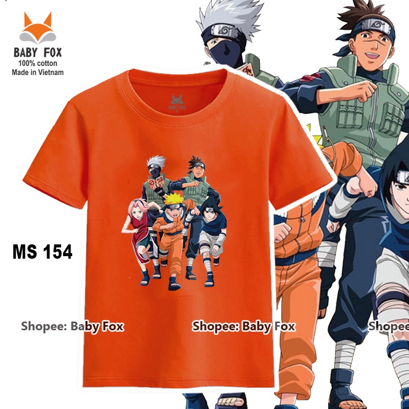 Áo thun bé trai 100% cotton loại tốt, áo phông thương hiệu BABY FOX, hình Naruto, size nhí trung, đại  l
