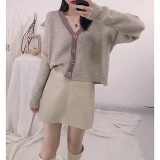 Áo cardigan lông thỏ kẻ viền