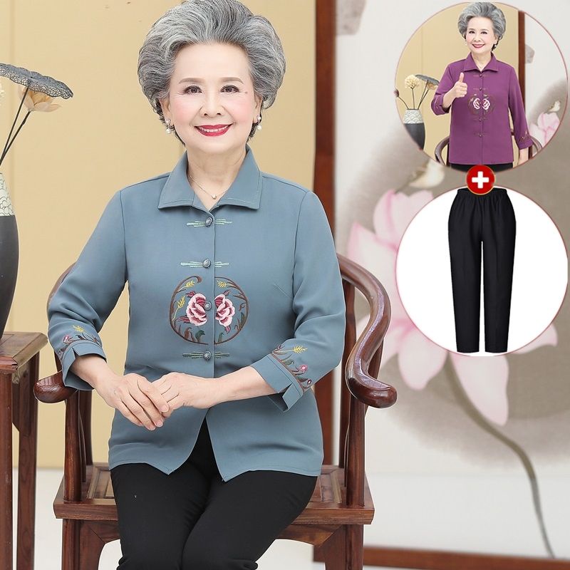 Mẹ áo xuân thu áo bà ba trung niên áo bà già bà vợ 60 tuổi áo bà già 70