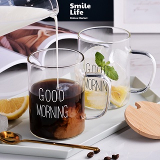 Ly thủy Tinh uống nước uống coffee GOOD MORNING 400ml Cốc thủy tinh cute rẻ đẹp phong cách Hàn Quốc