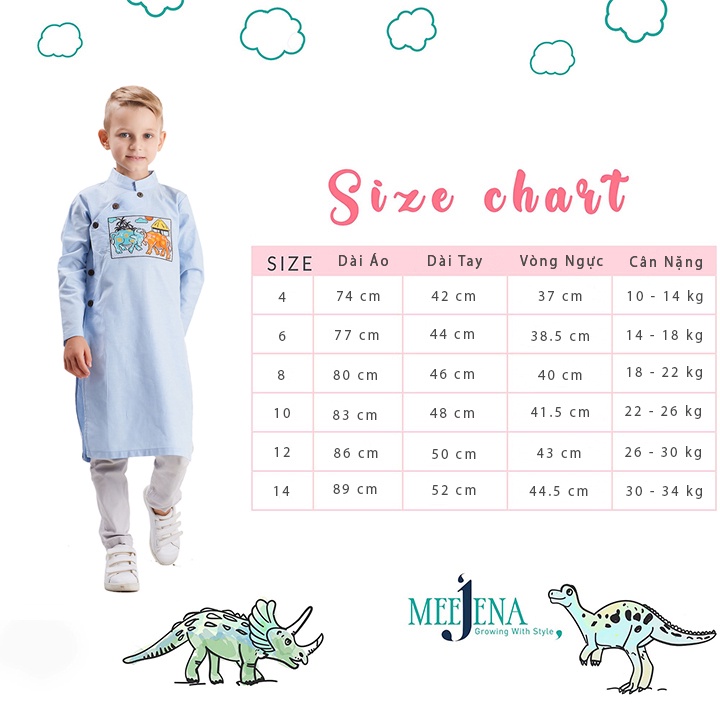 Áo Dài Bé Trai Cách Tân 10 - 30 kg Vải 100% COTTON - MEEJENA - 950