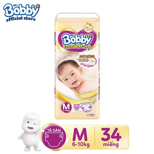 Bỉm/Tả dán siêu mềm Bobby Extra Soft-dry size S40,M34,L30,XL27,XX24.