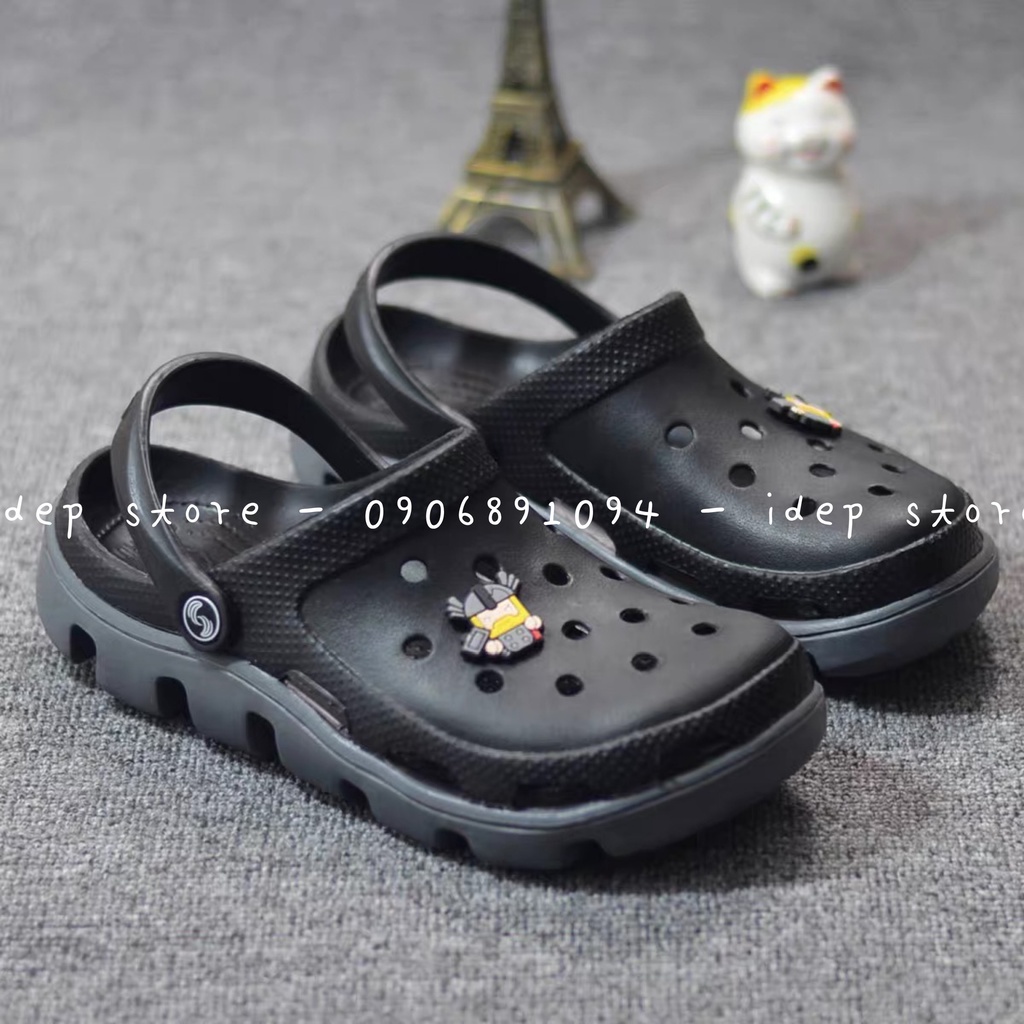Dép sục CROSS cá sấu duet bít mũi Nam Nữ 𝐢𝐃é𝐩 𝐒𝐋𝟎𝟏𝟑 siêu nhẹ đi mưa đi biển (TẶNG 6 sticker) - Màu Đen xám