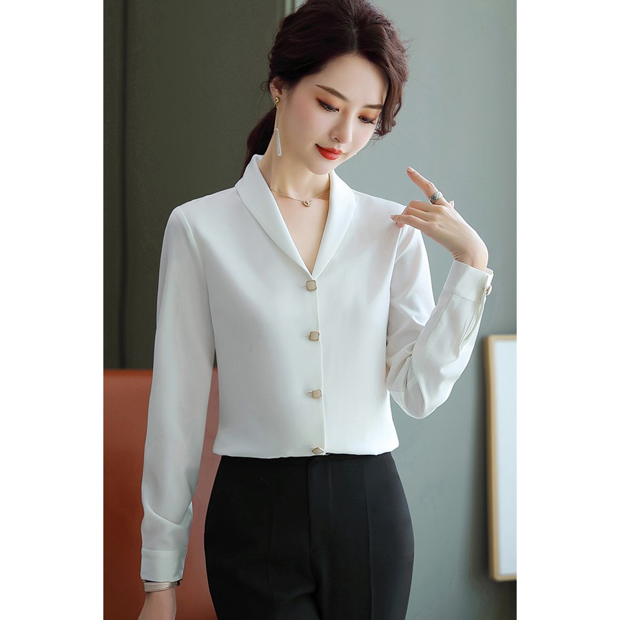 Áo sơ mi thời trang nữ dài tay kiểu dáng Hàn Quốc. Chất lụa ngọc trai | BigBuy360 - bigbuy360.vn