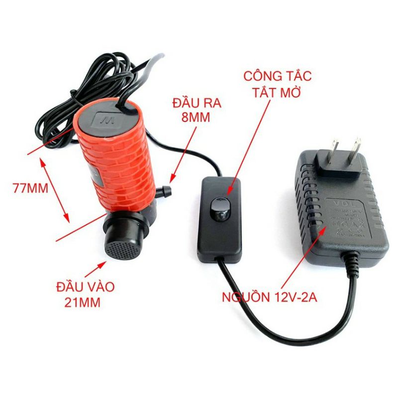 Máy bơm nước chìm mini 12V - 2A, Bơm dùng cho cắt rãnh tường