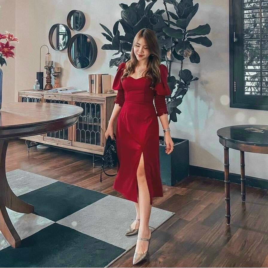 Đầm Xòe Công Chúa 2 Màu Trắng, Đỏ Tay Lỡ Nhún Sẻ Tà Chân Váy Tôn Dáng Sang Trọng - Winchois