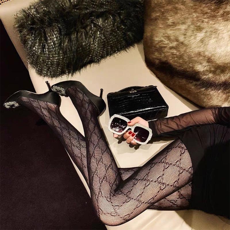 Sexy Black G Stocking Tights France Club Letter Pantyhose Women's Fashion Nylon Printed Mesh Fishnet Stockings