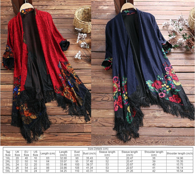 Áo Khoác Kimono Tay Dài Hoạ Tiết Hoa Thiết Kế Mới Cho Phái Nữ