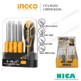 Bộ 9 tua vít đa năng INGCO AKISD0901 Bộ tuốc nơ vít thép CR-V đầu vít khỏe, cứng cáp, tay cầm có thể hoán đổi