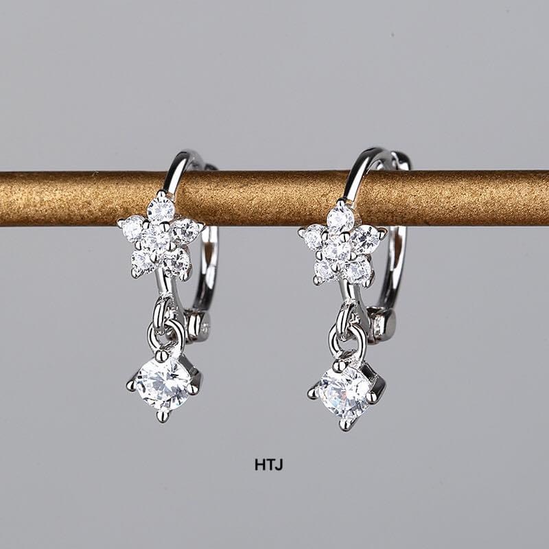 Bông tai bạc nữ đính hoa nhí nhỏ xinh chốt bấm LINH MIU SILVER
