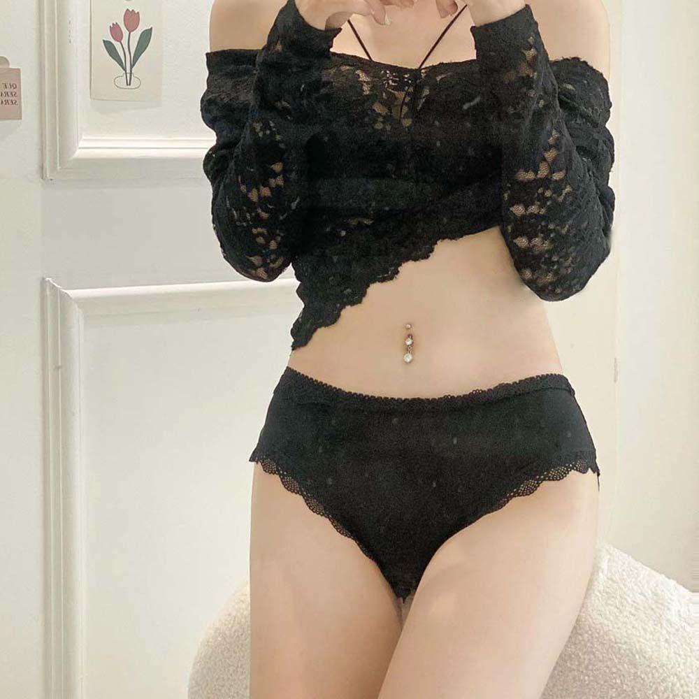 Quần Lót Cotton Lưng Vừa Trong Suốt Hở Đáy Ngọt Ngào Cho Nữ