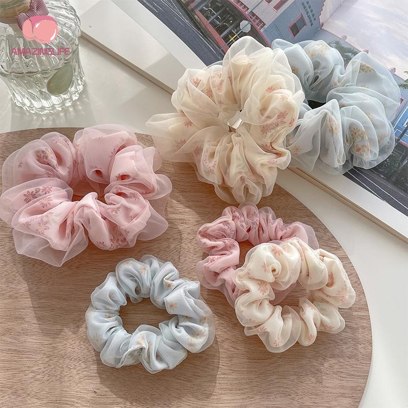 Dây Cột Tóc Scrunchies / Dây Buộc Tóc Cao Su Co Giãn Phối Lưới Cỡ Lớn Phong Cách Hàn Quốc Thời Trang Cho Nữ