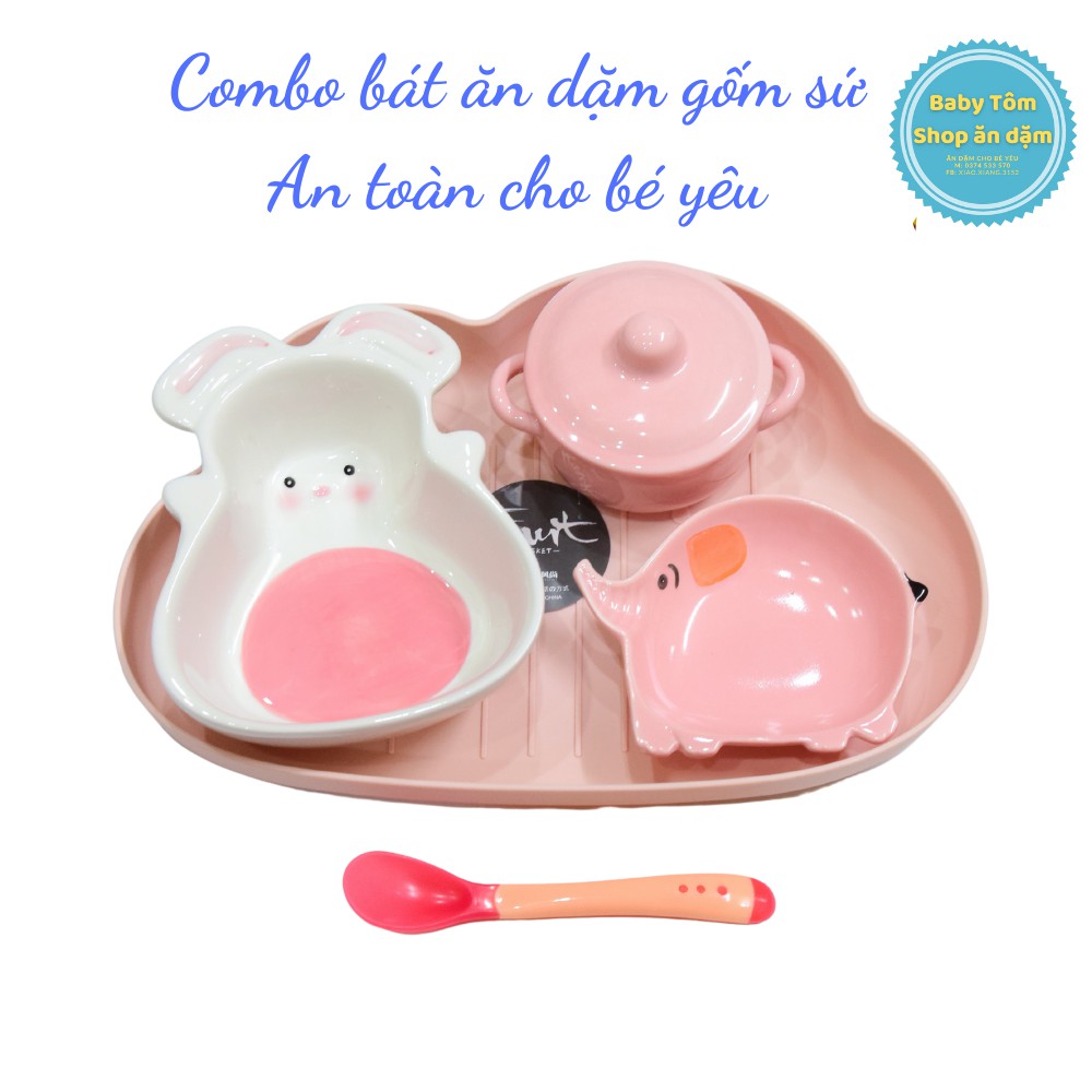 Combo bát ăn dặm gốm sứ cho bé NPP Baby Tôm